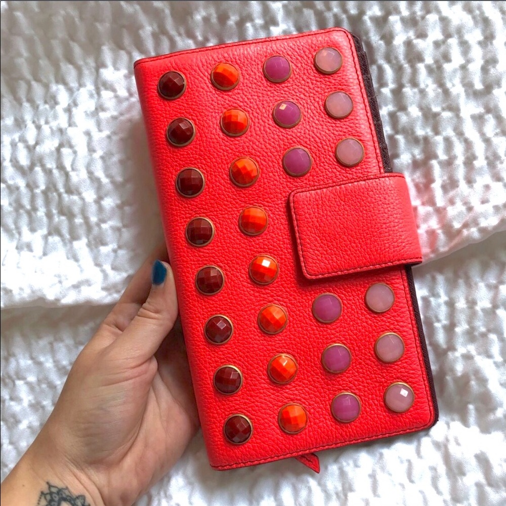 Fossil large neon coral travel wallet clutch